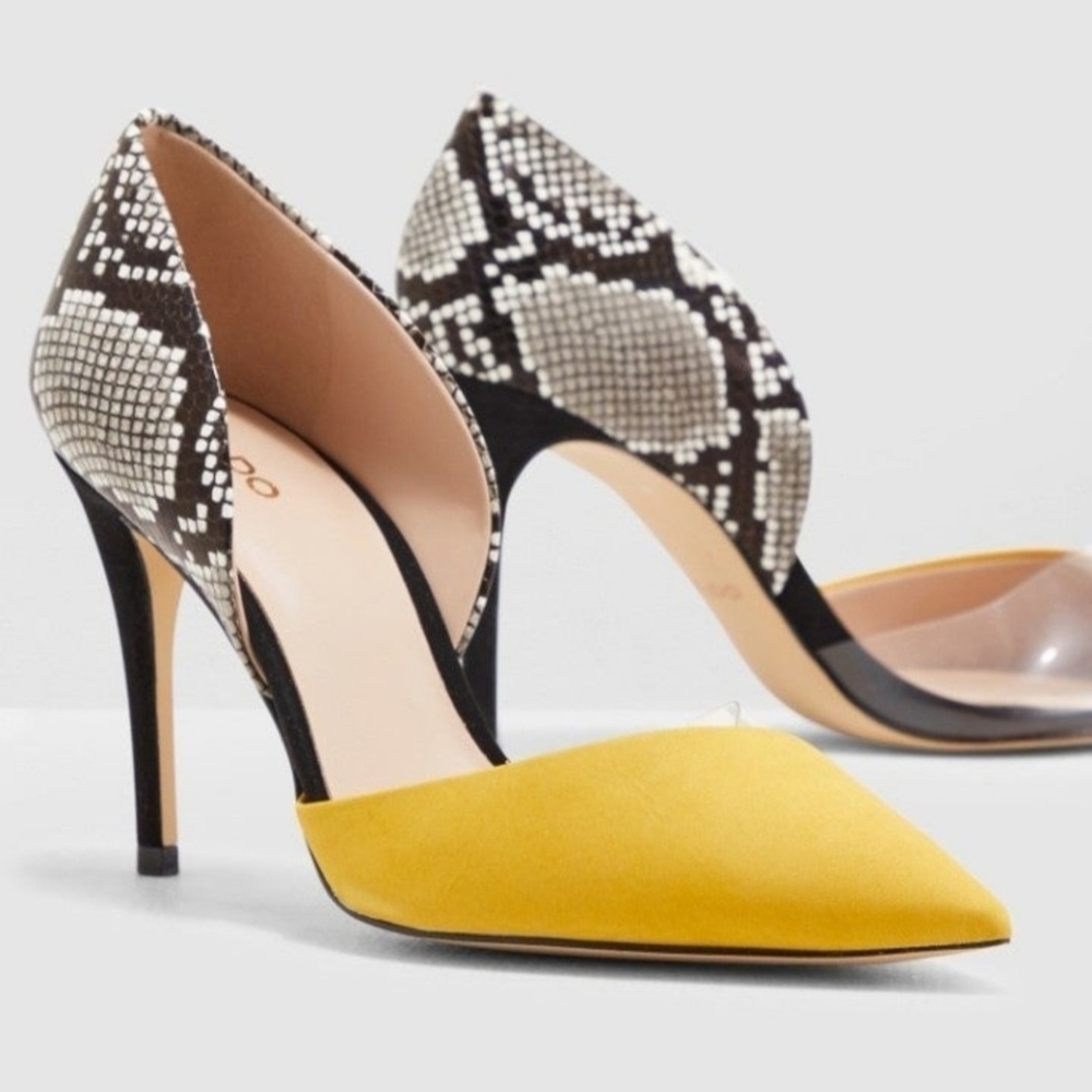 ALDO Serpent Pointed Toe Yellow and Black Pump Heels Size 7.5